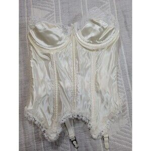 Vintage Frederick’s of Hollywood Ivory Satin Lace Bustier Corset 34 | Made in...